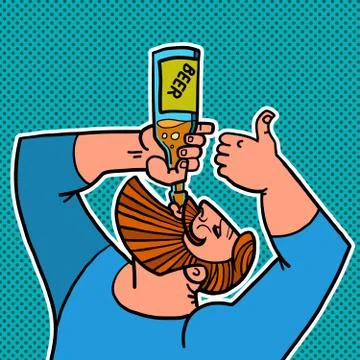 Bearded man drinking a bottle of beer Stock Illustration