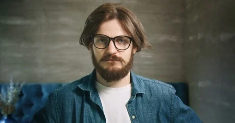 Bearded Man in Eyeglasses Portrait 動画素材 112493579