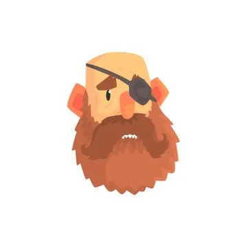 Bearded man face with eye patch cartoon character vector illustration 库存插图