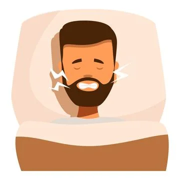 Bearded man grinding teeth while sleeping in bed, bruxism concept Stockillustratie