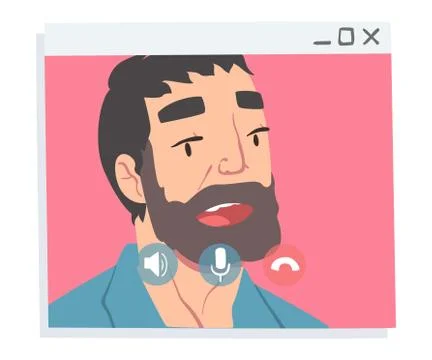 Bearded Man Having Video Call, People Talking to Each Other on Computer Screen イラスト素材