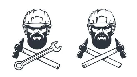 Bearded man in helmet - workshop retro tattoo Stock-Illustration