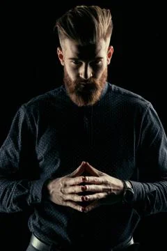 Bearded man hipster looking at camera Stock Photos