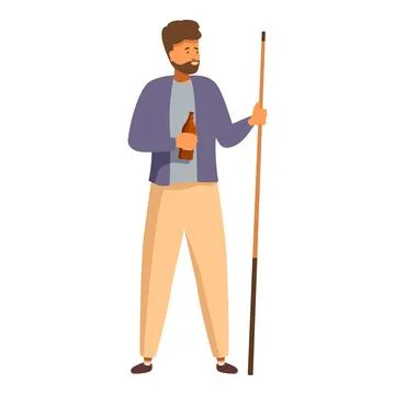 Bearded man holding beer bottle and pool cue Stock Illustration