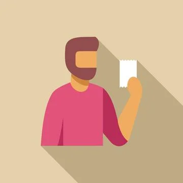 Bearded man holding receipt or ticket with long shadow Stock Illustration