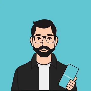 Bearded Man Holding Smartphone Vector Illustration Stock Illustration