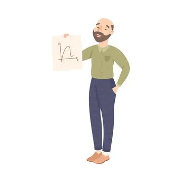 Bearded Man Math School Teacher or Educator Showing Graph Vector Illustration Stock Illustration