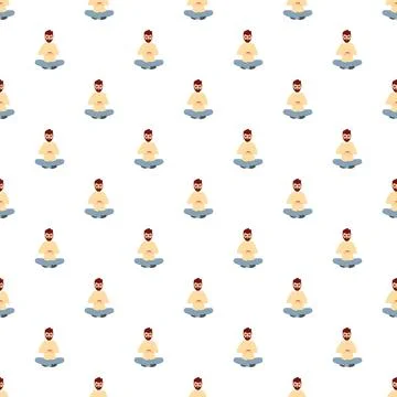 Bearded man meditating seamless pattern for mindful living 库存插图