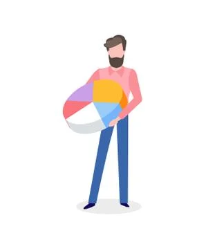 Bearded Man with Pie Graph in Hand Isolated Vector Stock Illustration