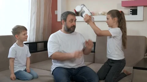 Bearded man playing game in vr glasses, touch something using modern virtual Stock Footage 130357321