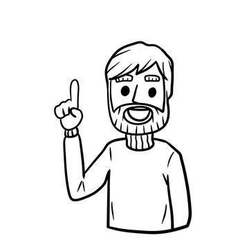 Bearded man points up. Finger and hand gesture. Young smiling guy Stock Illustration