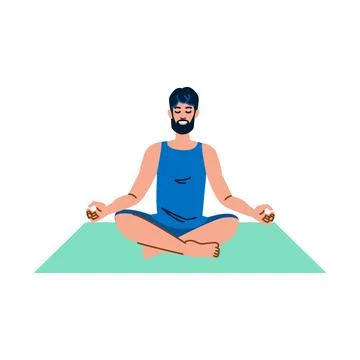 Bearded man practicing yoga and meditation on green mat Stock Illustration