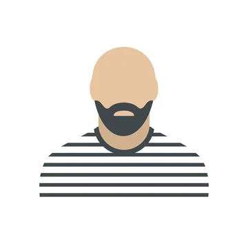 Bearded man in prison garb flat Stock Illustration