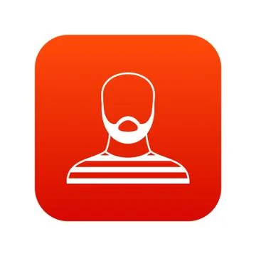 Bearded man in prison garb icon digital red Stock Illustration