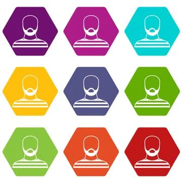 Bearded man in prison garb icon set color hexahedron Stock Illustration