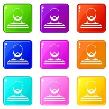 Bearded man in prison garb set 9 Stock Illustration