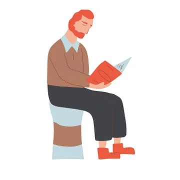 Bearded man reading a book.  Stock Illustration