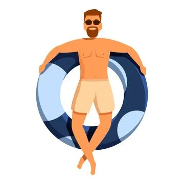 Bearded man relaxing with inflatable ring in swimming pool Stock Illustration