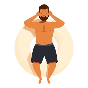 Bearded man relaxing on inflatable ring in swimming pool Stock Illustration