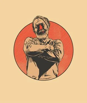 Bearded Man in a round emblem. Vector illustration. Stock Illustration