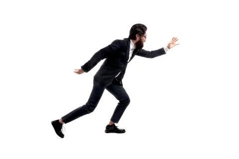 Bearded man runs isolate Stock Photos