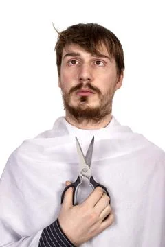 Bearded man with scissors Stock Photos