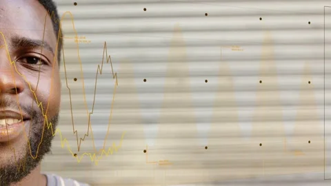 Bearded man smiling on shutter as clip starting overlaying tech graphs crossing Stock Footage 333230527