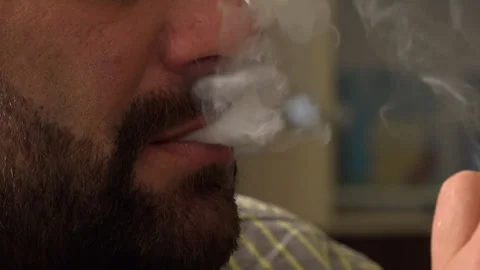 Bearded man smokes an electronic cigarette Video stock 242542550