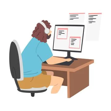 Bearded Man as Software Developer or Programmer Engaged in Coding in Server-side Stock Illustration