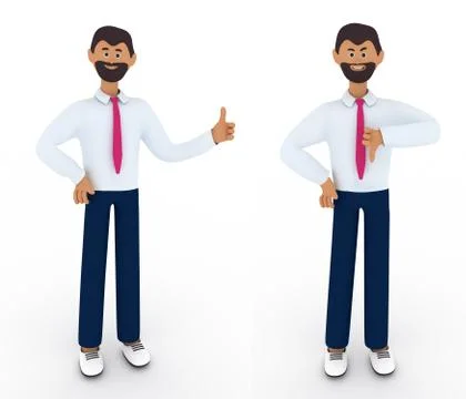 Bearded man standing and showing thumbs up and down. Likeand dislike sign ges Stock Illustration