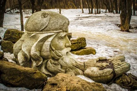 Bearded Man Statue Forest Stock Photos