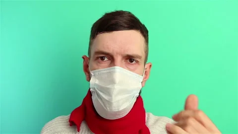 Bearded man take off santa hat and medical face mask  merry and safe christmas Stock Footage 143125844