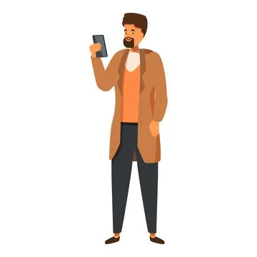 Bearded man using smartphone, browsing internet or reading news Stock Illustration