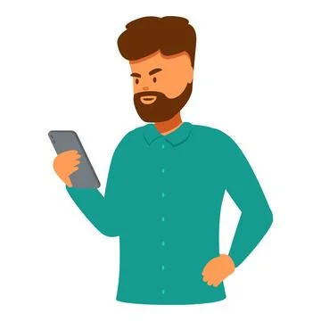 Bearded man using smartphone, mobile phone communication concept Illustrazione stock