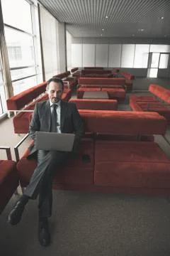 Bearded man working on his computer Foto stock