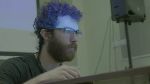 Bearded Man Working with Sticky Notes at Desk Stock Footage 341863394