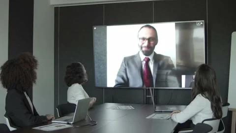 Bearded manager greeting partners during video chat Stock-Footage 137511464