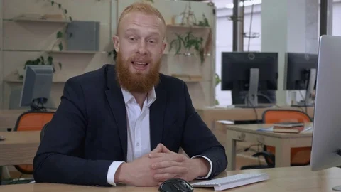 Bearded manager has video call Stock Footage 83224662