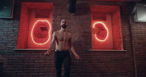 Bearded men dancing professional looking to the camera ,amazing choreography and Video stock 84554238