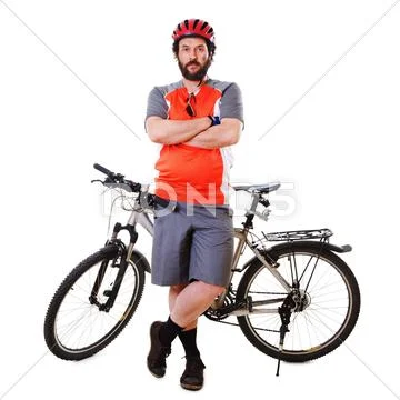 Bearded mountain biker serious (isolated) Stock Photos