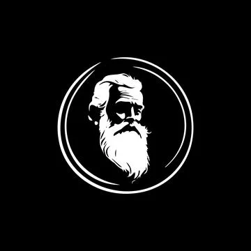 Bearded old man bust logo template, Santa Claus monument emblem, sage stamp Stock Illustration