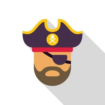 Bearded pirate wearing eye patch and tricorn hat Stock Illustration