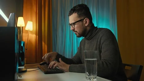 Bearded positive man looks at the camera and happily shows a thumbs up gesture Stock Footage 169865358