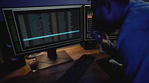 Bearded Programmer Facing a Cyber Threat. Hacking activity. Web security. Stock Footage 323462771