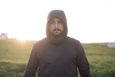Bearded runner resting after training outdoors Stock Photos