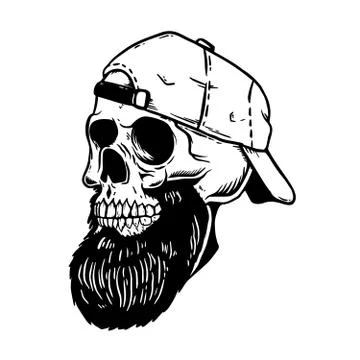 Bearded skull in baseball cap. Design element for emblem,poster, card, t shir Stock Illustration
