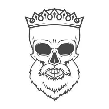 Bearded Skull with Crown design element. Dead King Arthur vintage portrait Stock Illustration