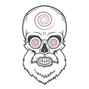 Bearded skull with hypnotic glasses. Crazy steampunk magician portrait. Dead Stock Illustration