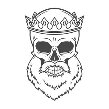 Bearded Skull King with Crown vector design. Vintage Royal old man illustration Stock Illustration