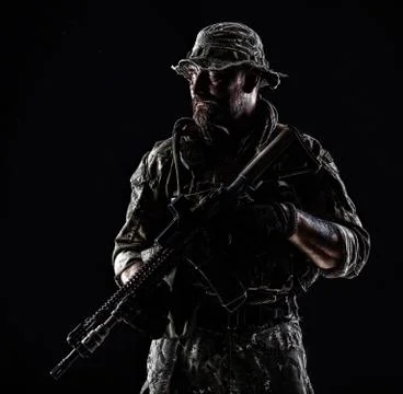 Bearded Spec ops Operator Foto stock